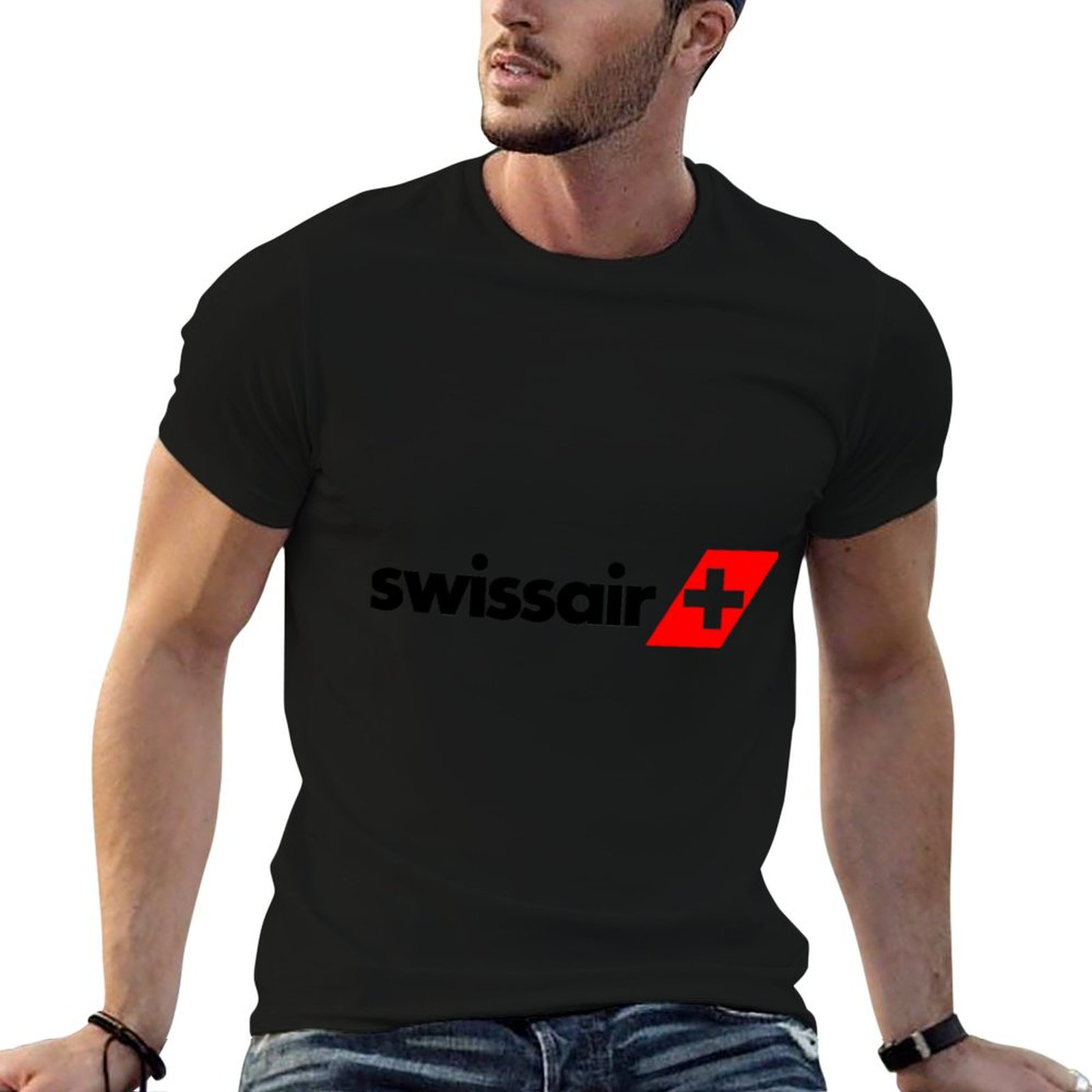 Anime Merchandise Logo - スイスエアのロゴ商品 Tシャツ メンズ Tシャツ グラフィック Tシャツ